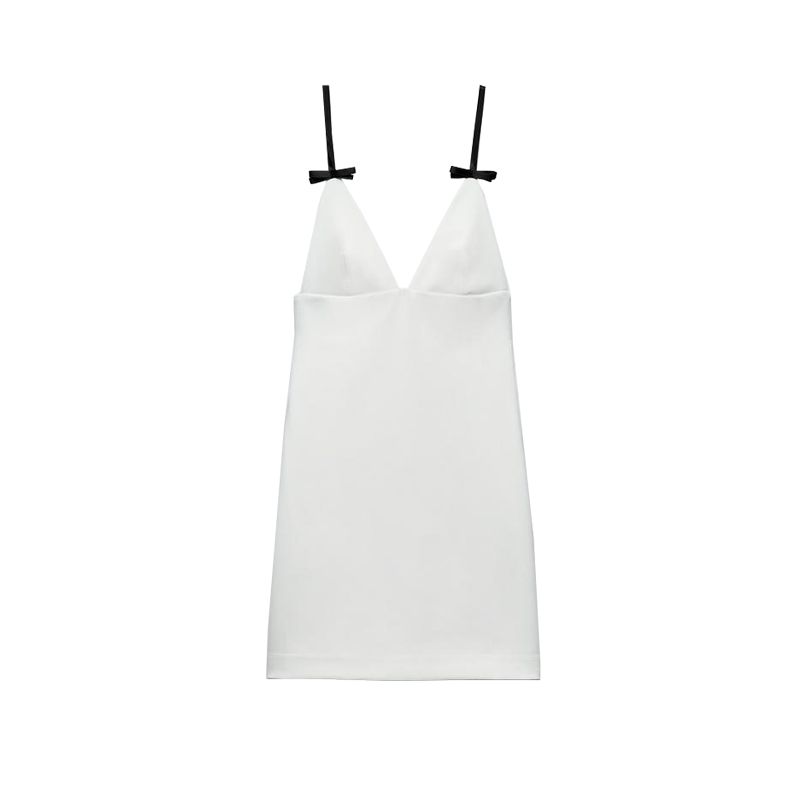 Spring New Sweet First Date Wind V Neck Camisole Silm Bowknot Decoration Short Dress 2180378