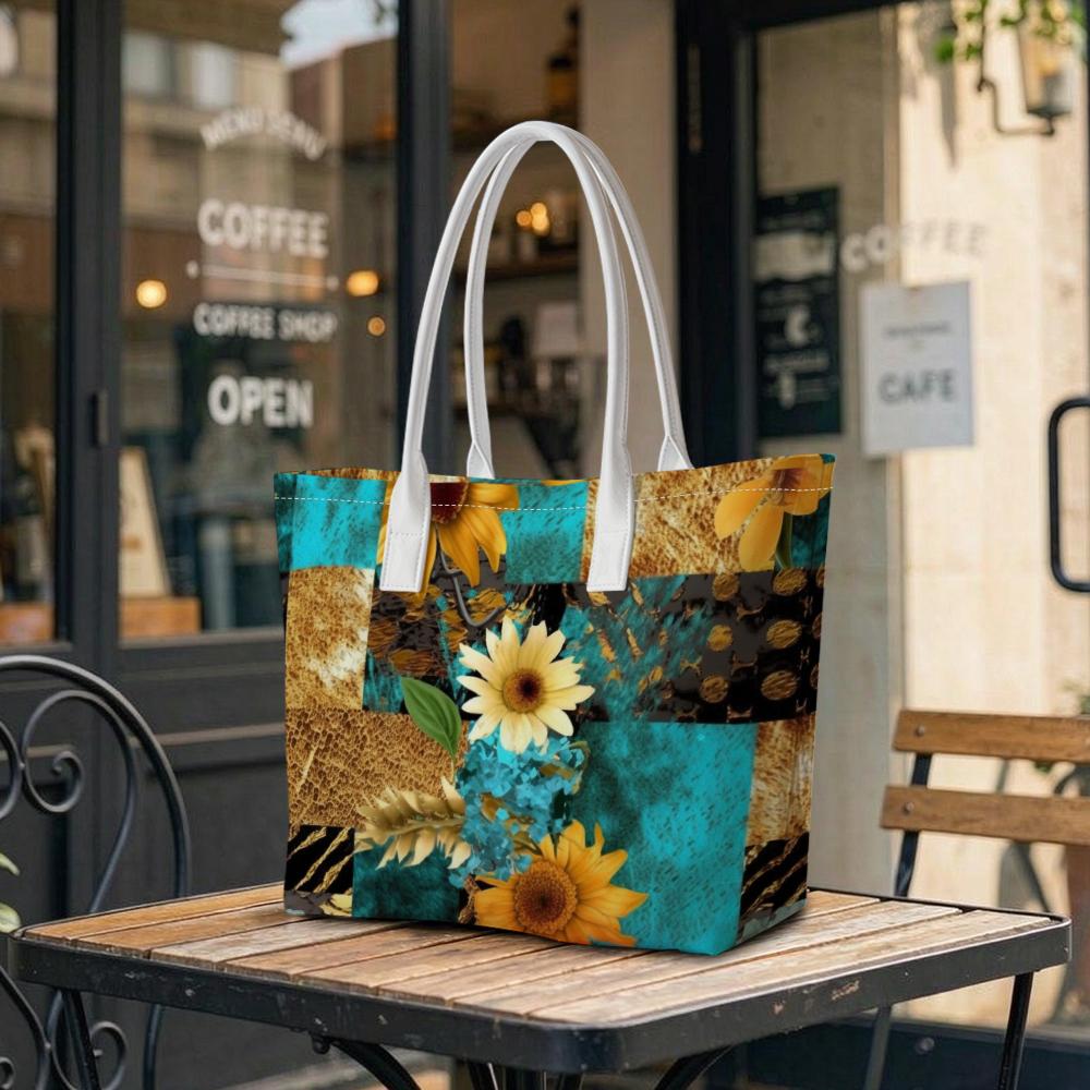 Sunflower Print Tote Bag Casual Large Capacity Fashion Outdoor Daily Shoulder Handbag for Women