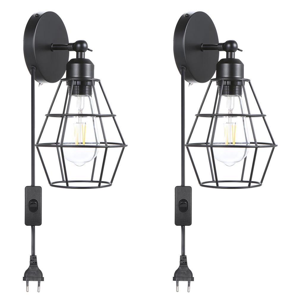 AC 220-240V Wall Light Shade E27 Base with Switch Indoor Wall Sconce Vintage Style Lampshade for Bedroom Living Room Porch Corridor 2pack bulb