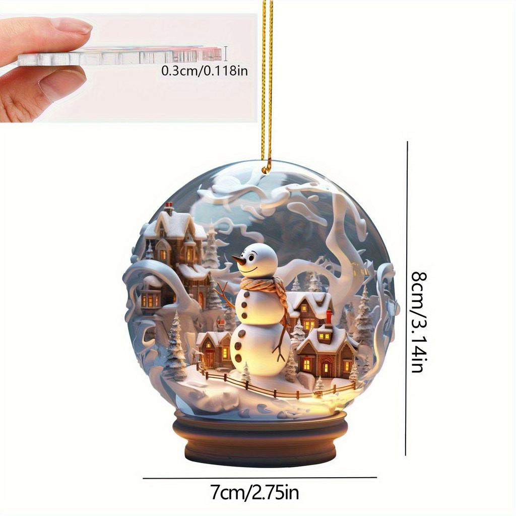 Рождественские 2D Плоские Мини Стеклянные Шары Украшения Акриловый Рождественский Снеговик Снежинка Имитация Стеклянного Шара Подвеска Рождественская Елка Автомобильная Подвеска