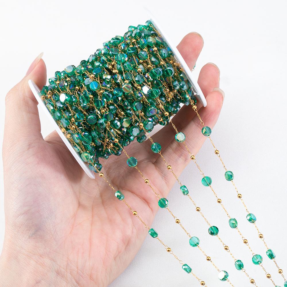 1Meter Stainless Steel Crystal Beading Chain Iridescence Transparent Beaded Body Chains for DIY Necklace Bracelet Jewelry Making