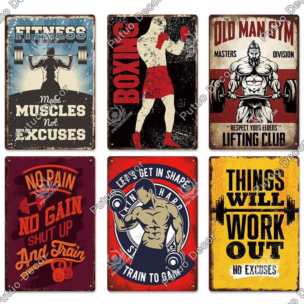 Mfoever Tin Sign Decor Gym Vintage Tin Signs Plaque Metal Plates Retro Posters Work Out Wall Art Decorative for Home Man Cave Gym Room