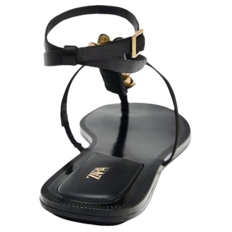 Zara Retro Fashion Trendy Niche Design One-Strap Sandals Women Sandals Black 13608510800