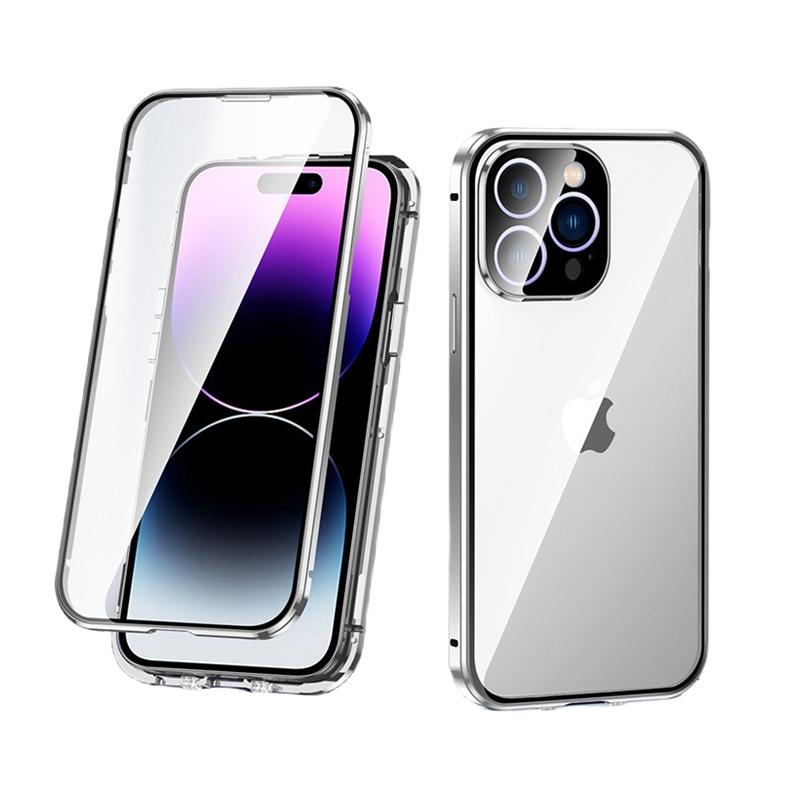 360 Full Body Protection Magnetic Metal Bumper Case for IPhone 15 14 13 12 11 Pro Max Plus 15Pro IPones Front Back Glass Cover