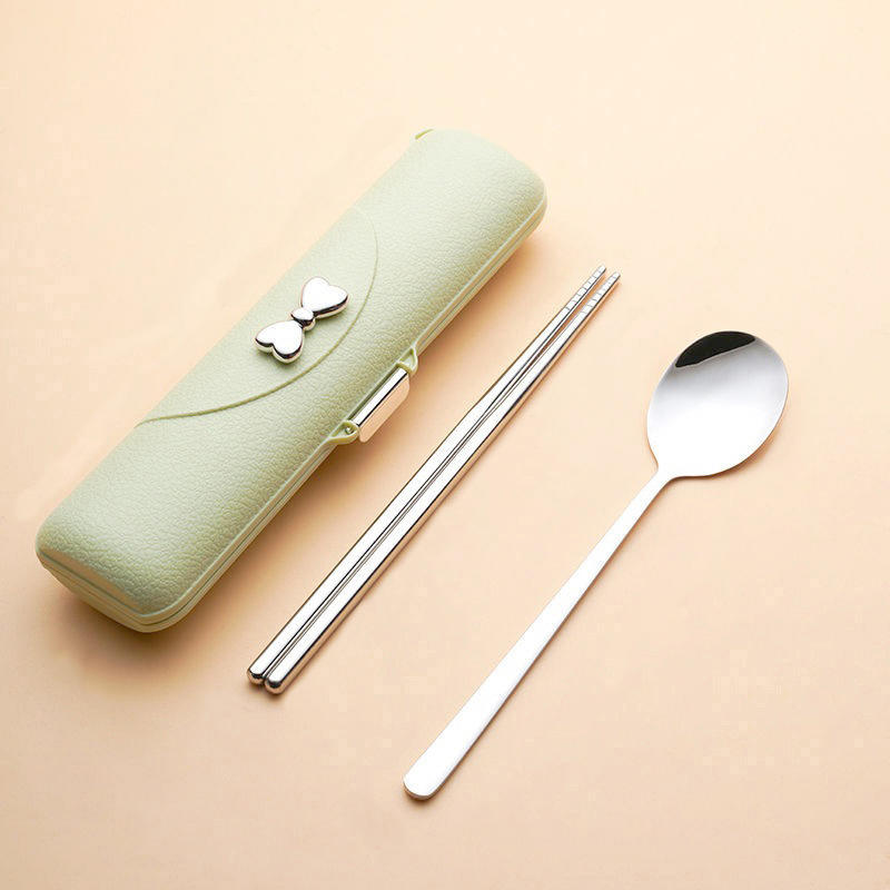 2/3 шт. портативные столовые приборы из нержавеющей стали для студентов, для улицы, симпатичные корейские ложки, вилки и палочки для еды, подарочный набор