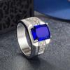 Men's Sapphire Blue Zircon Ring: Stylish Rectangular Fashion Trend