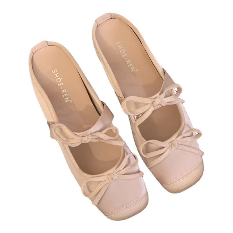 Женские мюли, тапочки, новинка 2024 года, модные удобные шлепанцы с двойным бантом, женские модные туфли Мэри Джейн для активного отдыха