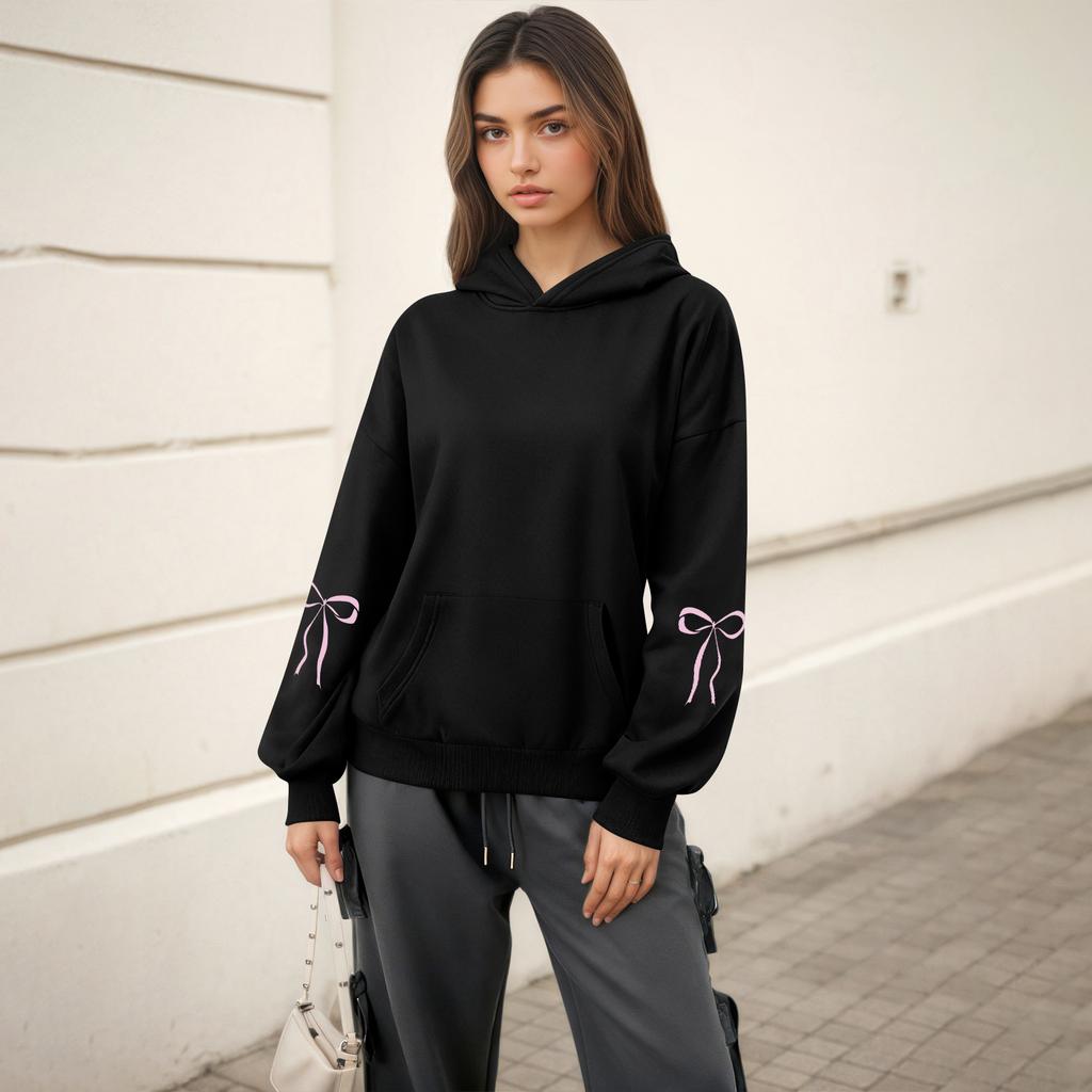 Женская мода, женский легкий пуловер с длинными рукавами и карманами, толстовка с капюшоном в стиле консервативного стиля