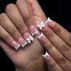 Duckbill Style White French Tip Press-On Nails with Pearl Bow