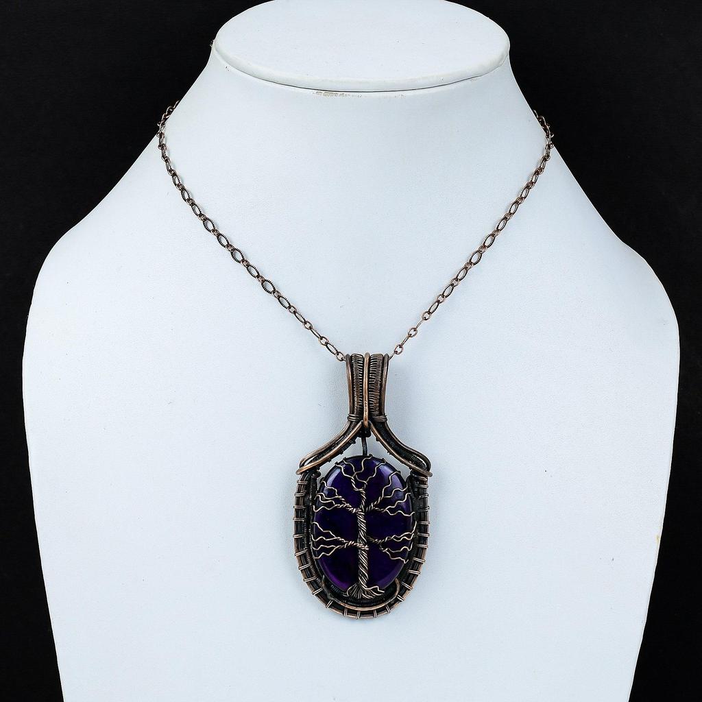 Красивое Древо Жизни Фиолетовый Флэш-Лабрадорит Драгоценный Камень Чистая Медная Проволока Обернутая Подвеска Ручной Работы Ювелирные Изделия