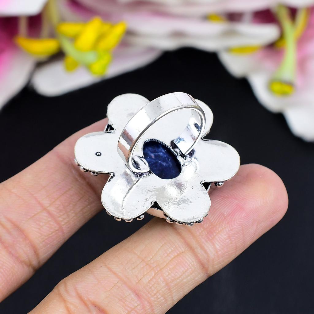Sodalite Gemstone Handmade 925 Sterling Silver Jewelry Ring Size 8 KG-1669