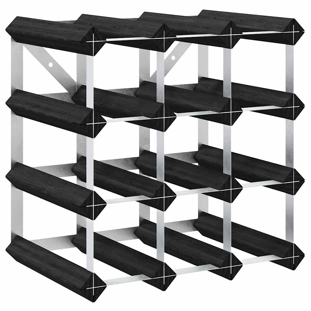 12 Bottle Wine Rack in Black Solid Pine Wood