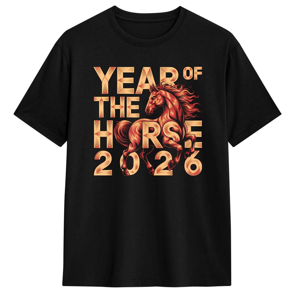 Unisexs TShirt Year of The Horse Fire Horse Amazing Pure Cotton Tee Shirt Short Sleeve T Shirts Crewneck Tops Printed