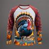 Turkey Pattern 3D Digital Printing Men's Fashion Trend Round Neck Long Sleeved T-shirt