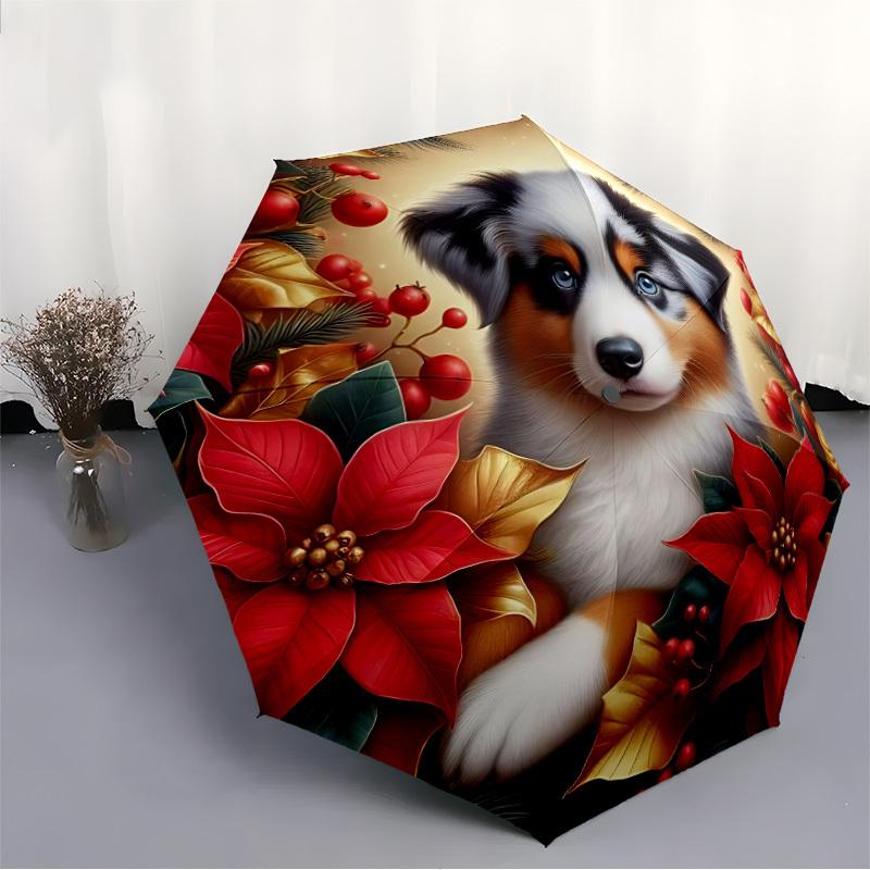 1pc Puppy Holiday Automatic Folding Umbrella - Portable Collapsible, 8-Rib Durable Frame, Perfect for Outdoor Use, yy251218106