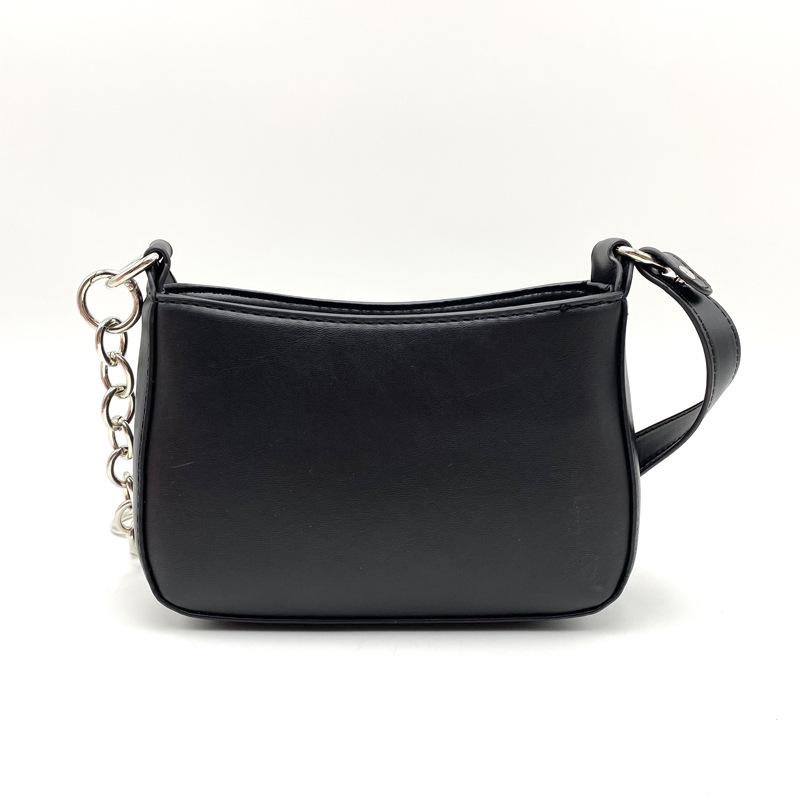 Korean Style Black Patchwork Metal Ring Underarm Baguette PU Shoulder Bag - Vintage Women's Crossbody Handbag