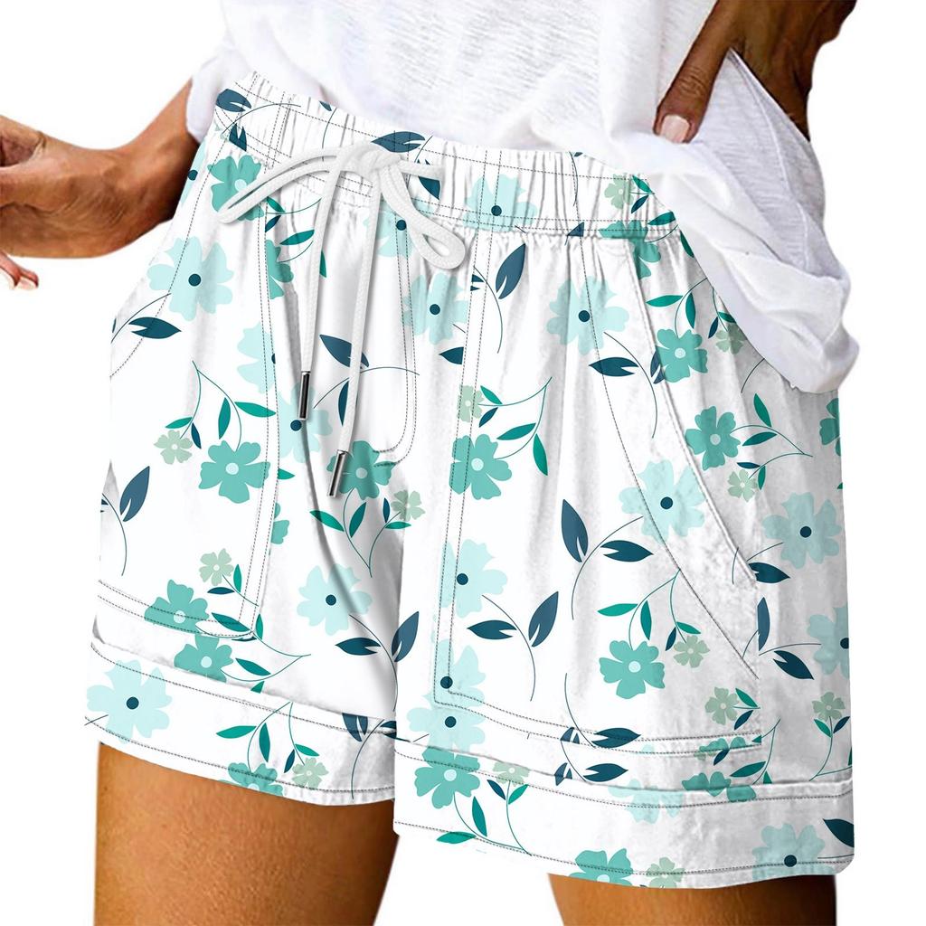 Women's Casual Summer Elastic Beach Shorts Print Casual Shorts