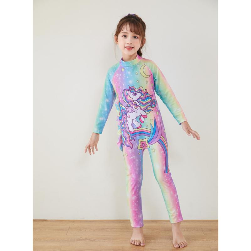 2 шт. Купальник для девочек с мультяшным принтом, с длинным рукавом, цельный купальник, пляжные брюки для защиты от солнца с