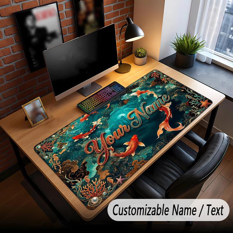 Fish Ocean Theme Custom Mouse Pad Personalized With Name Text Customized Desk Mat For Office Home Decor