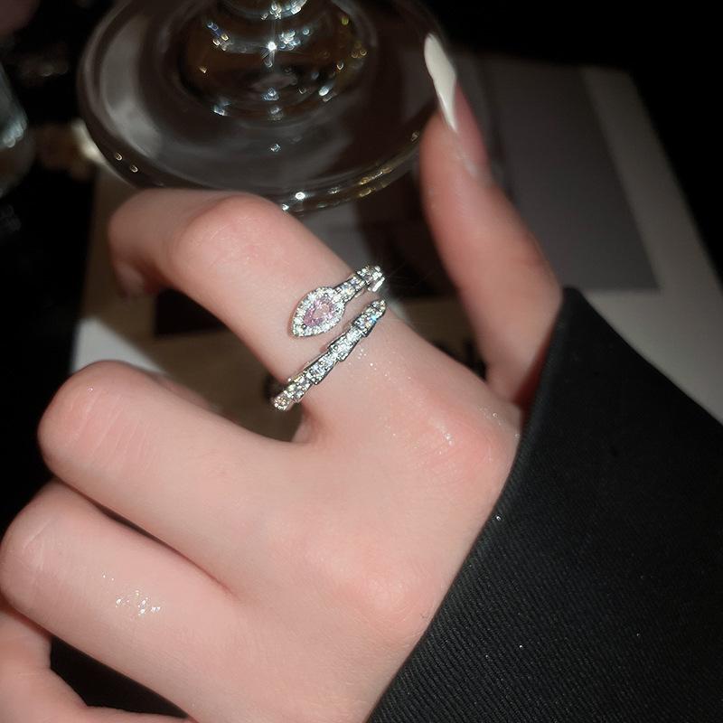 Luxury Zircon Sparkling Diamond Spirit Serpentine Ring Silver Open Ring High Quality Texture Simple and Versatile Trendy Cool Handmade for Women