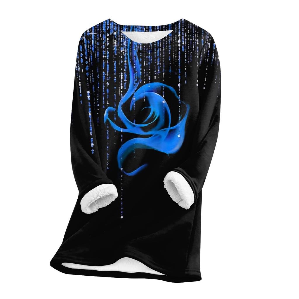 Женский топ с круглым вырезом и принтом из утолщенного плюша и кашемира, теплый длинный топ