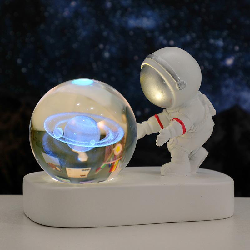 Cross-Border Astronaut Night Light: Starry Sky Crystal Ball with Luminous Base - Perfect Holiday Souvenir and Desktop Ornament.
