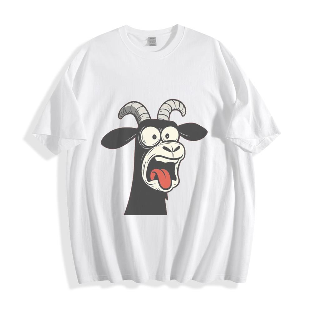 Shocked Goat Cartoon T-Shirt - Hilarious Wide-Eyed Ibex Unisex Tee