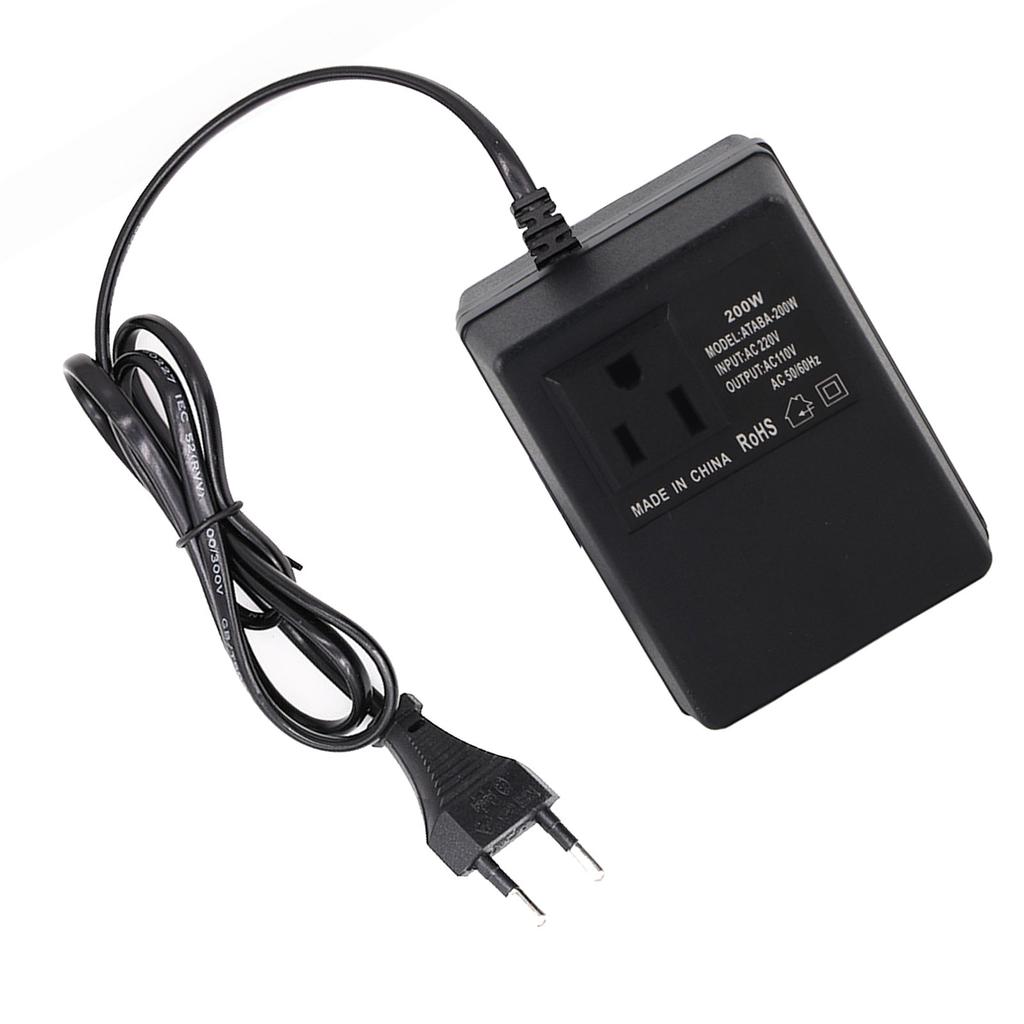 AC 220V To 110V Converter 200W Voltage Converter Portable Travel Power Adapter Black