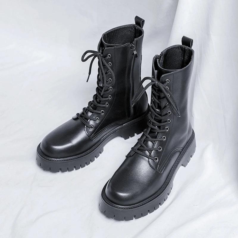 Новые мужские ботинки для активного отдыха, повседневная обувь на высокой платформе от люксового бренда, дизайнерские кожаные деловые рабочие ботинки для офиса, мужские ботинки