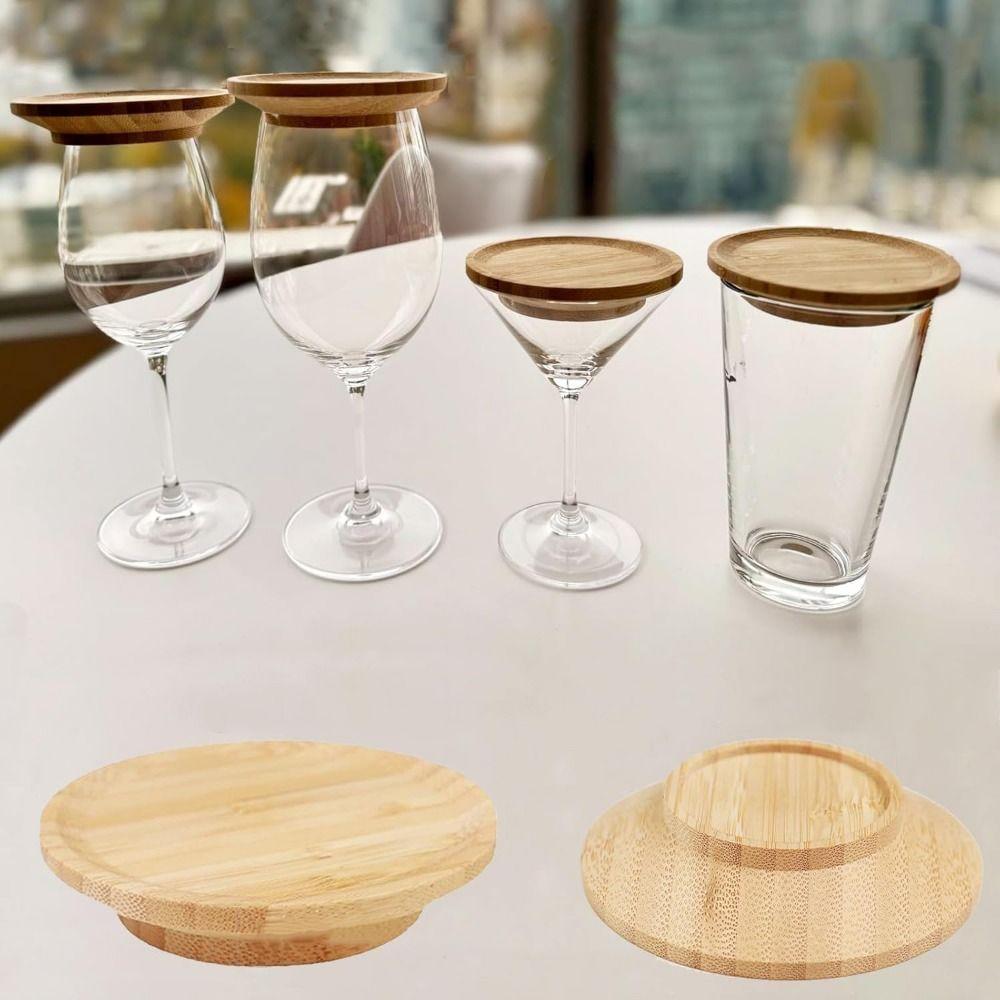 4Pcs Leakproof Wine Glass Covers Creative Wooden Red Wine Lid Gourmet Tray Wine Glass Tray  Bars