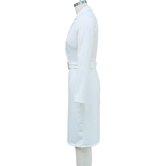 Женское рабочее платье с длинным рукавом, глубоким V-образным вырезом, облегающее, платье-футляр, костюм, наряд для церкви, учителя, для бизнеса, офиса, с квадратной пряжкой