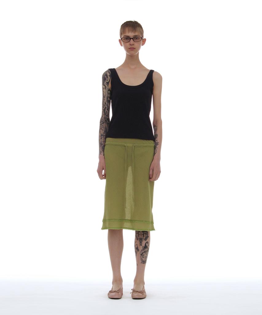Partimento Woman Pwc Lace Trim Overlay Midi Skirt_Green