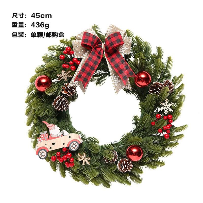 PE Christmas Wreath With Wooden Slice Ornaments Pinecone Decor Door Wall Hanging Holiday Decoration