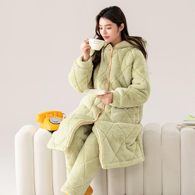2023 Женская ночная рубашка из кораллового флиса: Плотный бархат с подкладкой, осенне-зимний, универсальный костюм для дома и улицы
