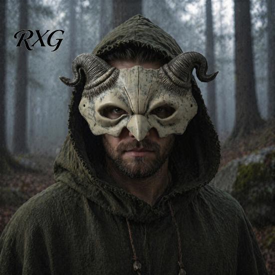 Horned Demon Mask Halloween Ram Horn Mask, Horror Devil Half Face Gothic Lightweight Masquerade for Cosplay Costume Party Foam