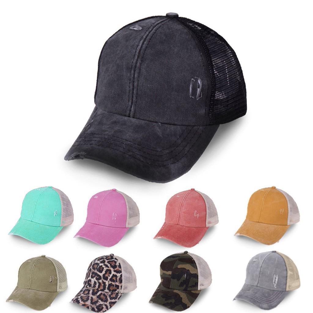 Ponytail Messy Buns Trucker Plain Baseball Visor Cap Unisex Hat