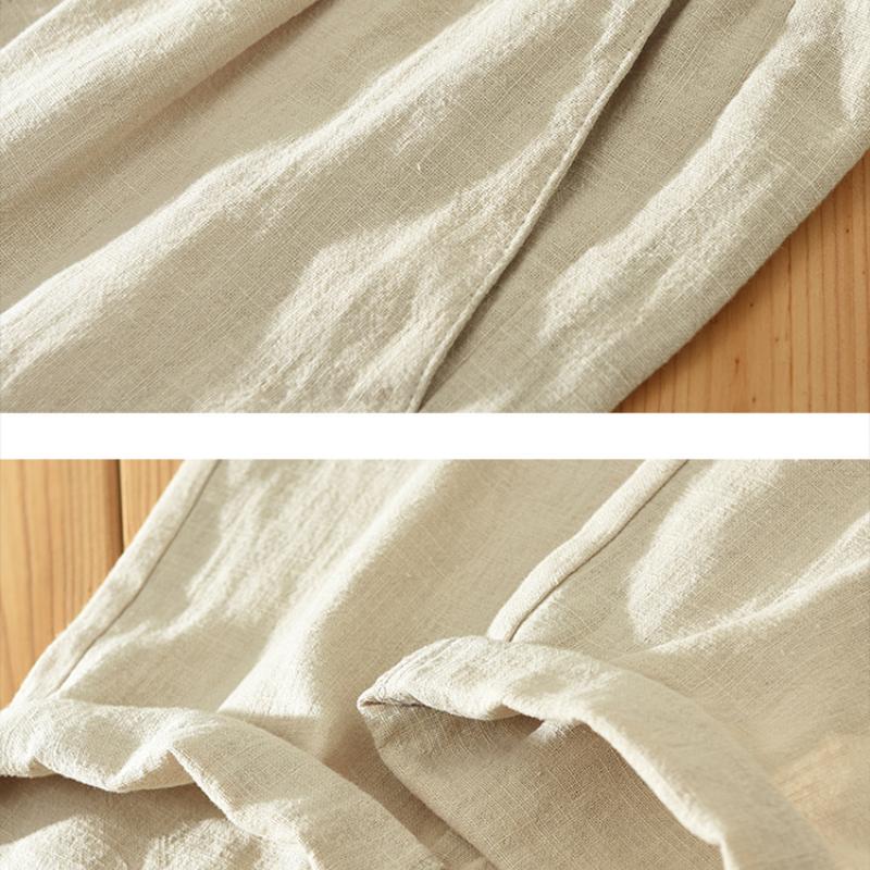 Spring and Summer Baggy Jogging Pants Men Youth Casual Breathable Beach Ramie Cotton Pants Drawstring Elastic Waist Straight Pants