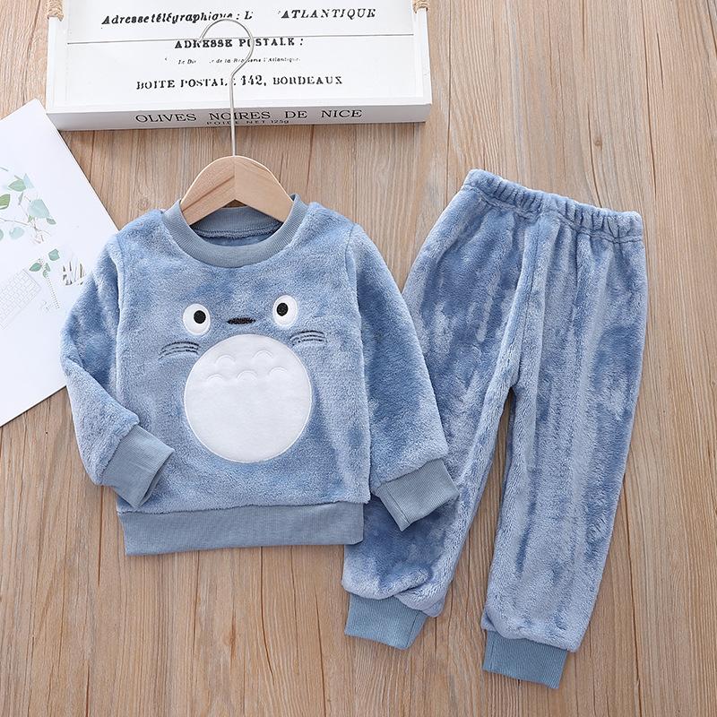Children's Autumn and Winter Pajamas with Cartoon Bear Flannel Set of Home Clothes