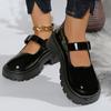 Модные лаковые туфли Мэри Джейн на толстой подошве Женские 2025 Платформа с ремешком на щиколотке Женские туфли-лодочки с круглым носком и высоким каблуком Лолита Женские