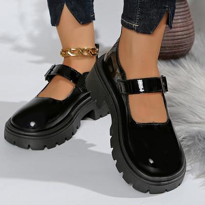 Модные лаковые туфли Мэри Джейн на толстой подошве Женские 2025 Платформа с ремешком на щиколотке Женские туфли-лодочки с круглым носком и высоким каблуком Лолита Женские