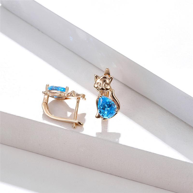 Champagne Gold Female Stud Earrings Personality Creative Cat Ear Clips Water Drop Earrings Ear Buckles