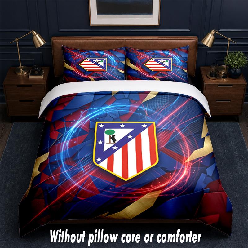 Atletico Madrid Design Bed Bedding Set 1 Duvet Cover + 2 Pillowcases Soft Breathable Household Bed Linens
