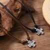 Handmade Craft Rope Leather Necklace Simple Braided Cross Necklace Cross Pendant Necklace  Gifts