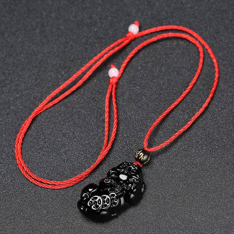 Natural Black Obsidian Pixiu Pendant Men's Necklace Women's Crystal Pendant Buddhist Bead Jewelry