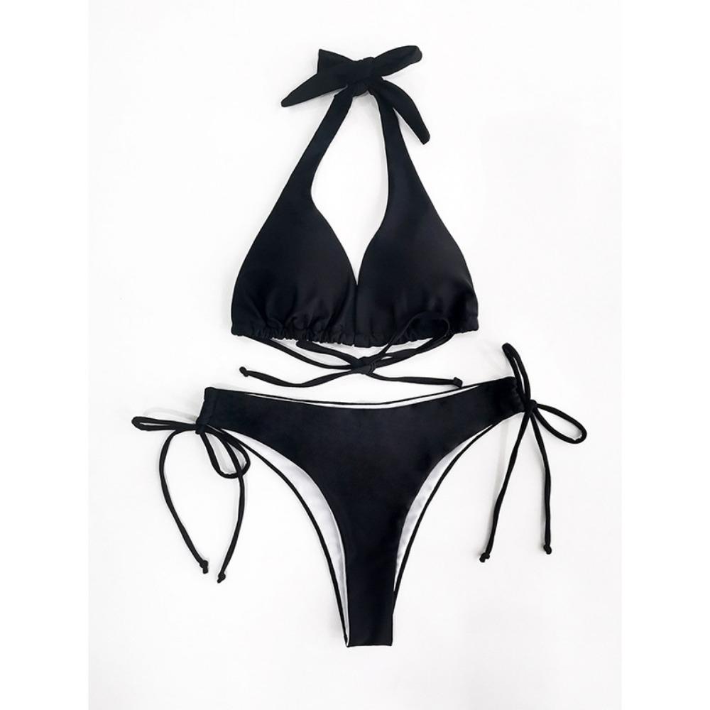 Strap-on Bikini Euro-American Sexy Solid Color Swimsuit Beach Vacation Bikini