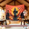 Home Pumpkin Graveyard Halloween Banner for Party Decor, Polyester Backdrop for Photo Booth & Wall Art
