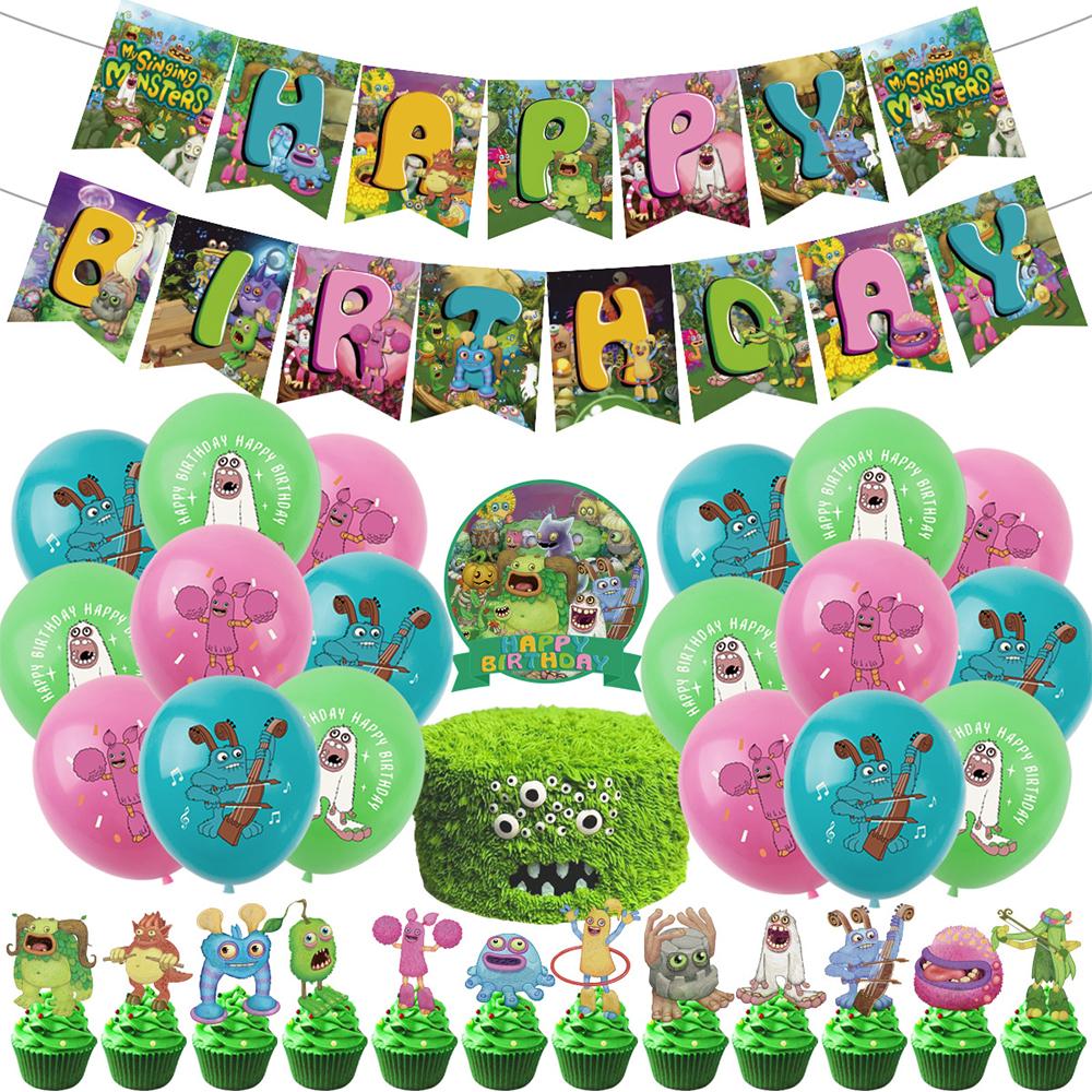 My Singing Monster Birthday Party Supplies Include Banner Balloons Cake Topper