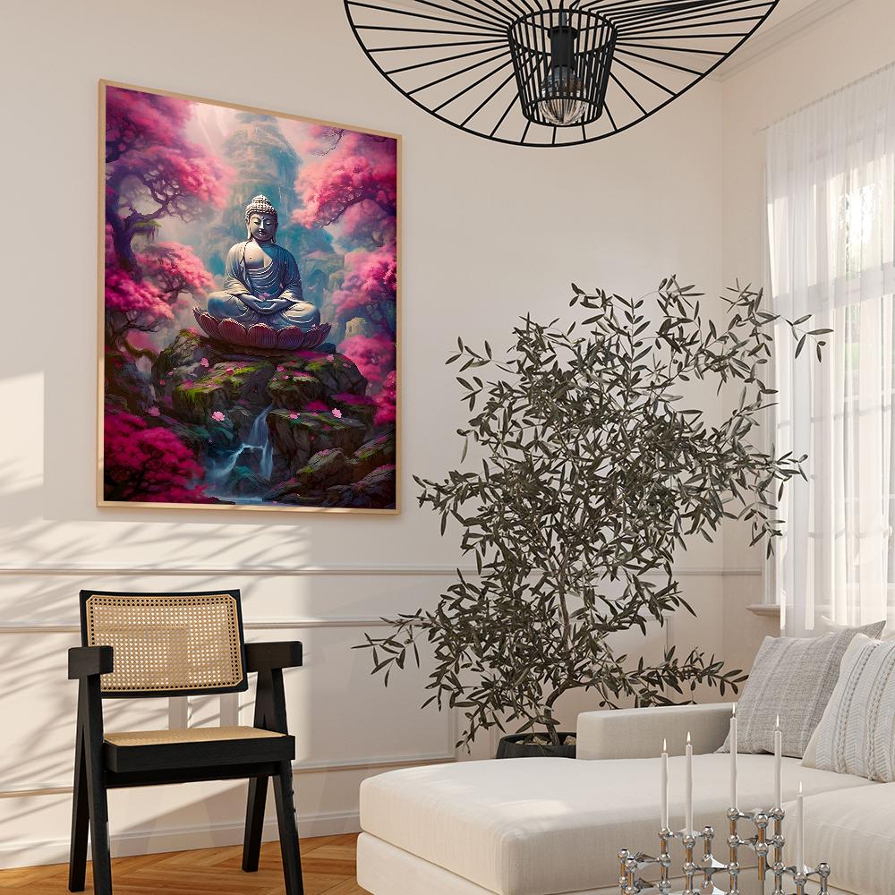 Камень Древний Будда Самоклеящийся Художественный Плакат Ретро Наклейка Из Крафт-Бумаги DIY Комната Бар Кафе Винтажная Декоративная Живопись