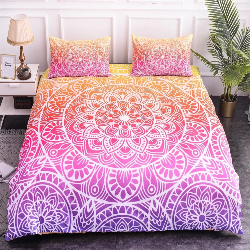 Комплект постельного белья Mandala размера King Flower Blue Purple Pink Комплект постельного белья Bohemian Mandala Style Soft Polyester Steady Cover