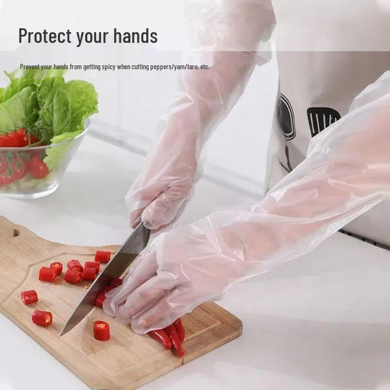 CPE Disposable Long Arm Thickened Drawstring Gloves - Waterproof, Oil-Resistant for Dishwashing and Housework